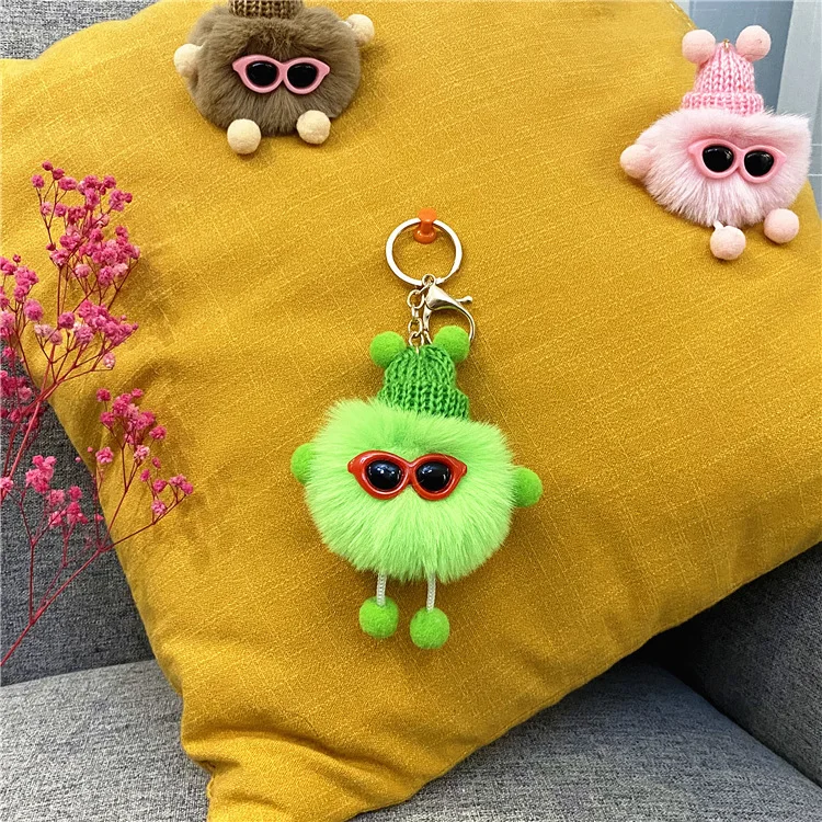 Hot Sale Creative Cute Cartoon Key Chain Keyring Bag Car Pendant Plush Small Coal Ball Keychain