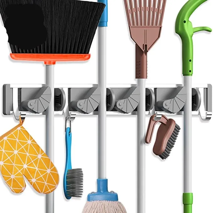 Mop Broom Holder Wall Mount Metal Pantry Organization and Storage Garden Kitchen Tool Organizer Wall Hanger for Home Goods
