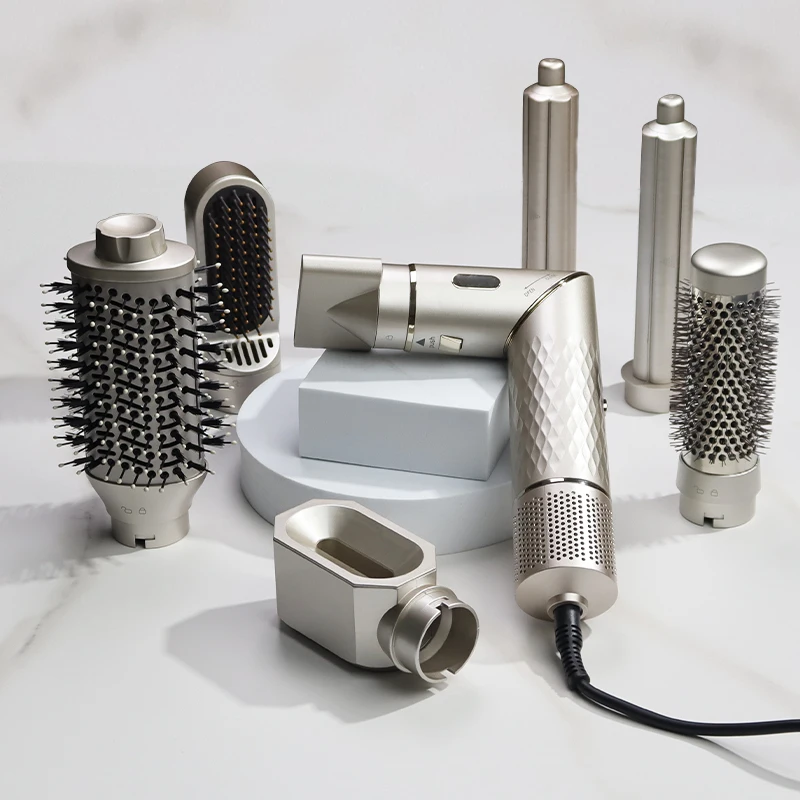 7-in-1 Ionic Hot/Cold Air Hairbrush Styler Foldable Multi Styler 1200W110000 RPM BLDC Motor French Curler Comb Hot/Cold Air