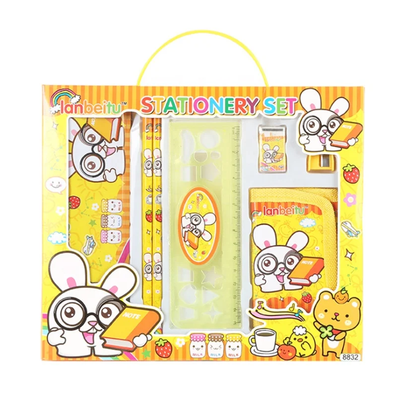 School supplies 7pcs pencil box set stationery set in gift box packing for kids back to school