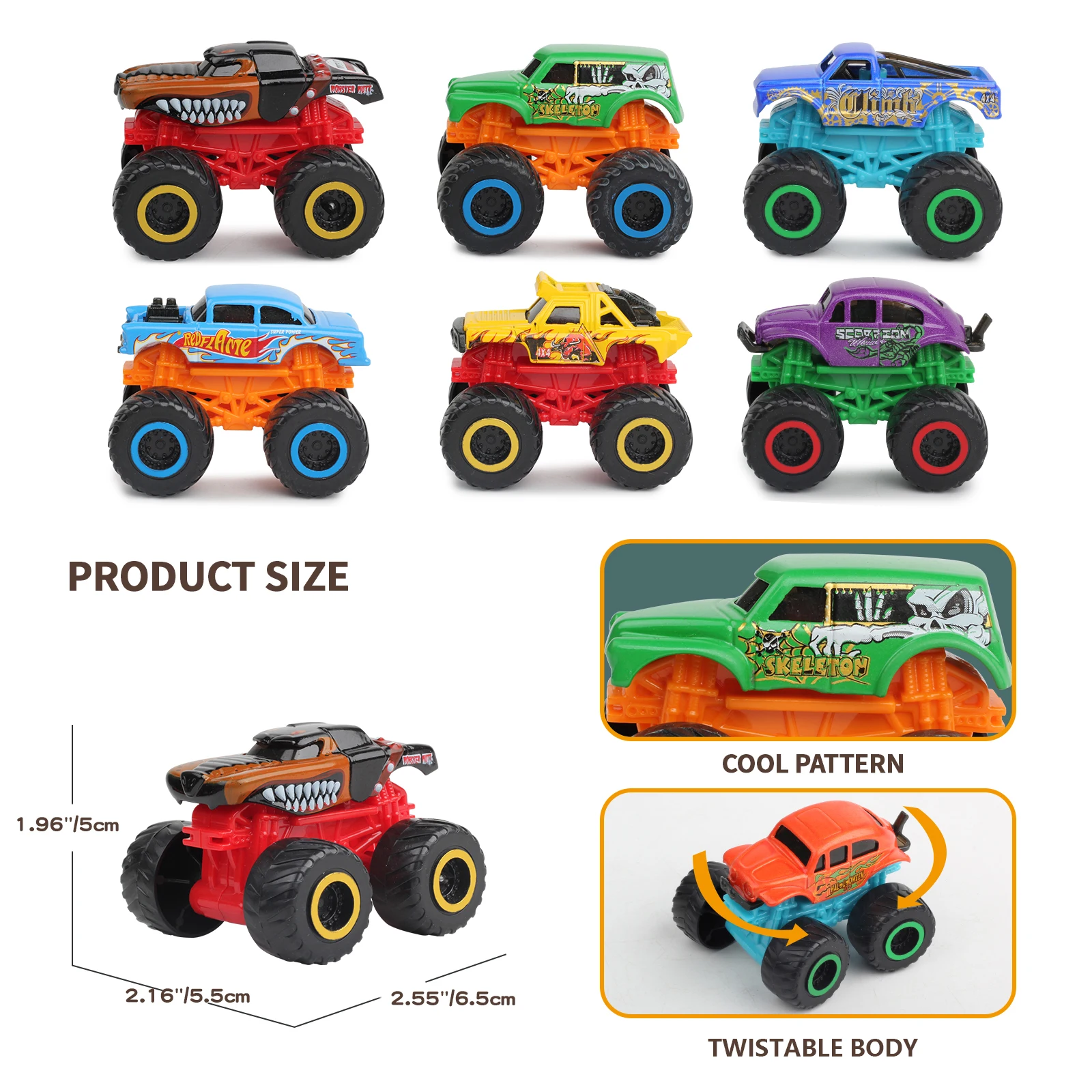 Sunq 2023 New Arrival 3Pcs Big Wheel Monster Truck Toys Set Friction Alloy Toy Cars Vehicles For Kids Best Gift For Boys