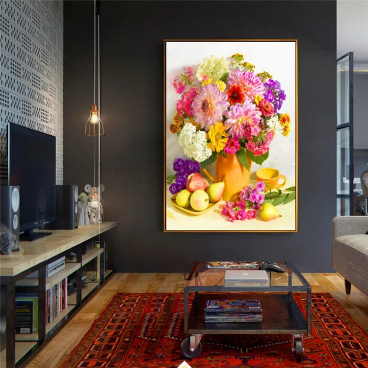 Factory supply wholesale decoration flower fruit diy diamond embroidery painting