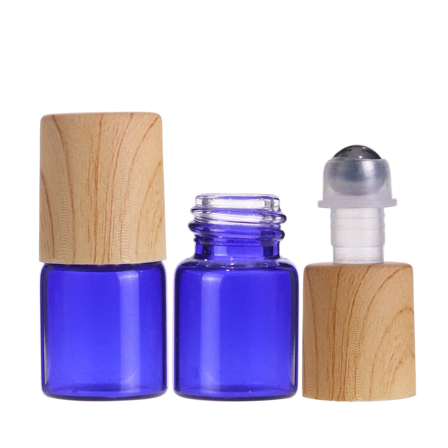 Mini perfume test glass vials 1ml 2ml 3ml small essential oil glass roller bottle with wood bamboo cap
