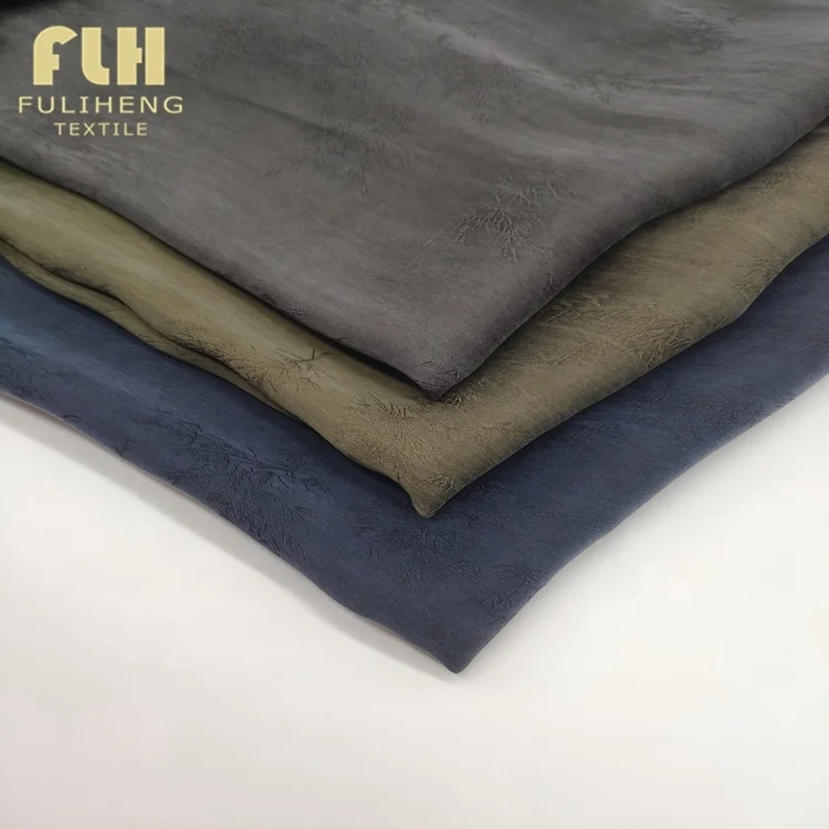 High quality customized cupro ammonia silk 60 Cupra 40 Rayon woven jacquard fabric Chinese Bamboo Leaf Pattern