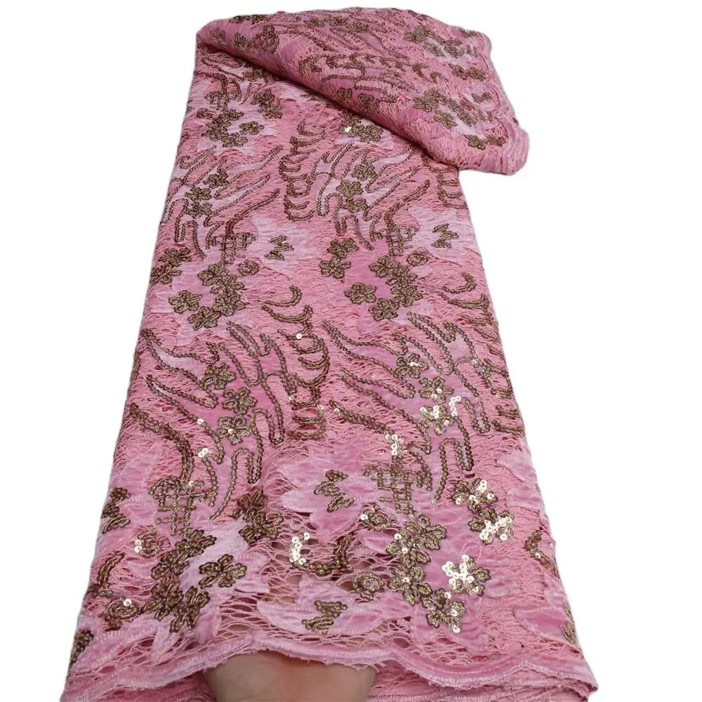 Hollow embroidery gold velvet embroidery fabric sequin lace fashion dress lace fabric