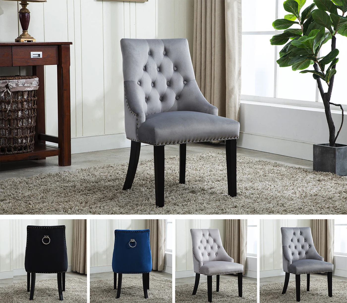 
Wholesale vintage tufted back upholstered fabric dining room chair 