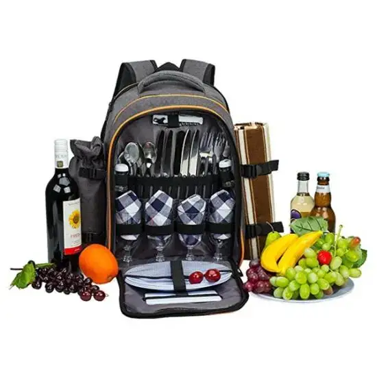Custom High Quality Personalized 4 Person Picnic backpack with Insulated Cooler Compartment