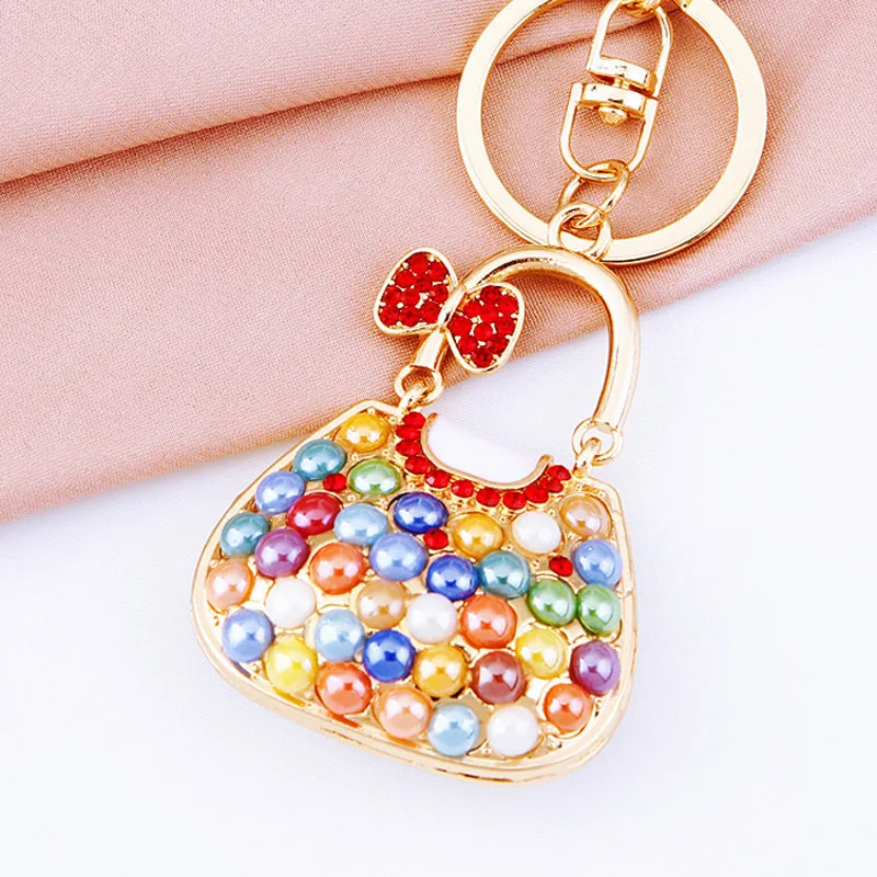 Custom Creative Gift Rhinestone Shoe Keychain Luxury Gold Metal Bag Pendant Key Chain For Ladies