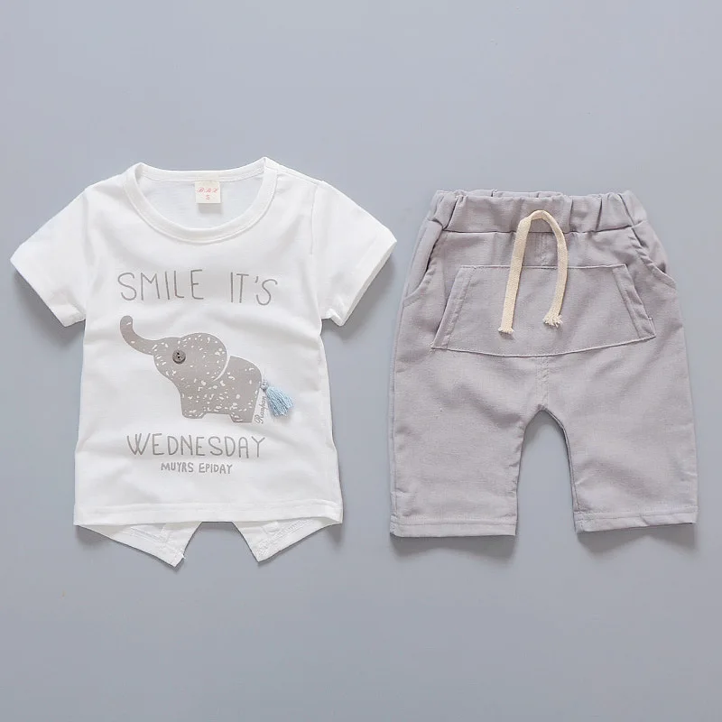
2021 baby suit 1-4 years old boys leisure baby elephant T-shirt two-piece set 