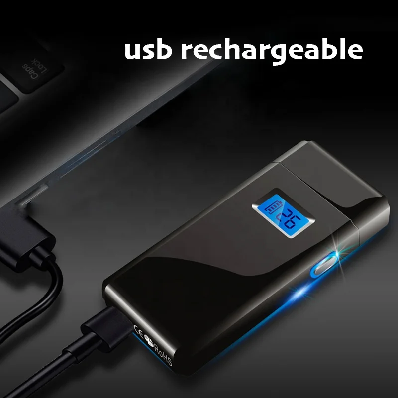 Customized Smart Smoking USB Rechargeable Arc Electronic Lighter Press Button with Screen,Electric Lighters Smoking Accessories