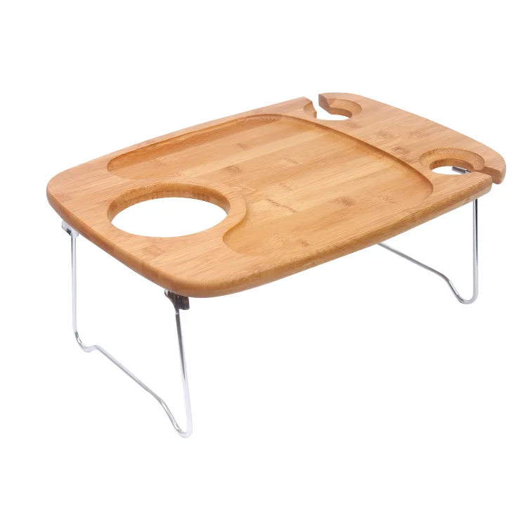 Outdoor bamboo picnic table wine bottle storage