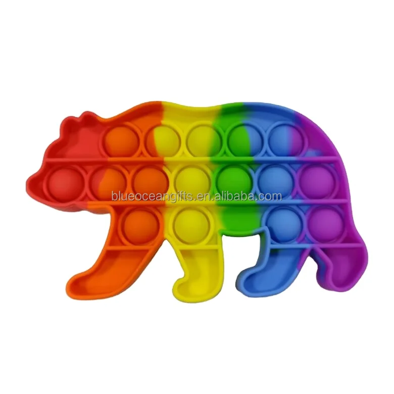 New Silicone Stress Relief Anti-Anxiety toy board animal bear shape Rainbow Push Bubble Squeeze Sensory Fidget Toy