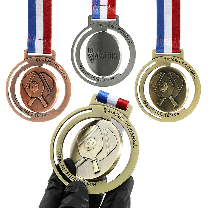 New Spinning Medals Custom Medal Embossed Zinc Alloy Metal Antique Brass Silver Copper Ping Pong Table Tennis Medals