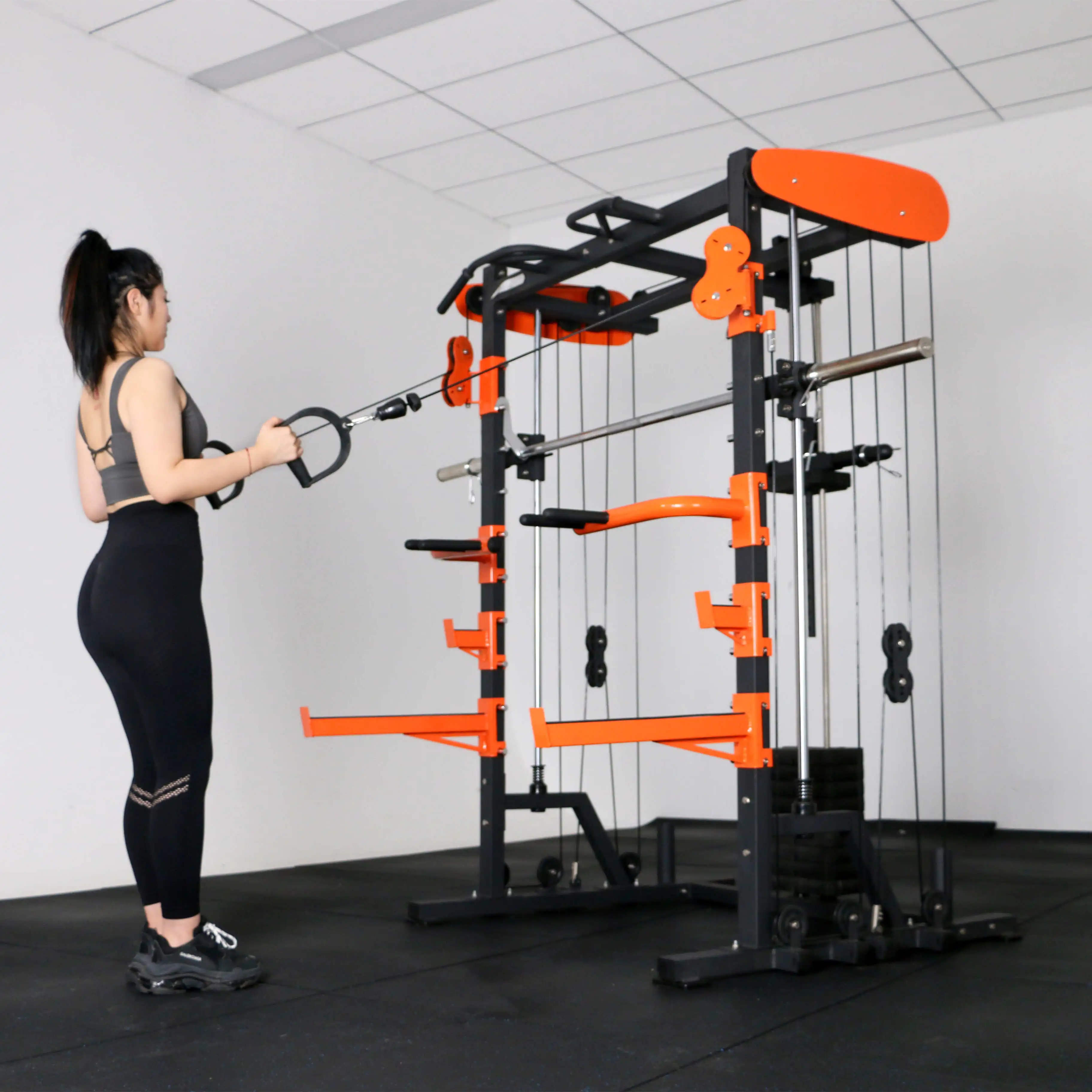 EMFitness Commercial Use Fitness Equipment Lat Pull Down &Seated Horizontal Pulley squat rack