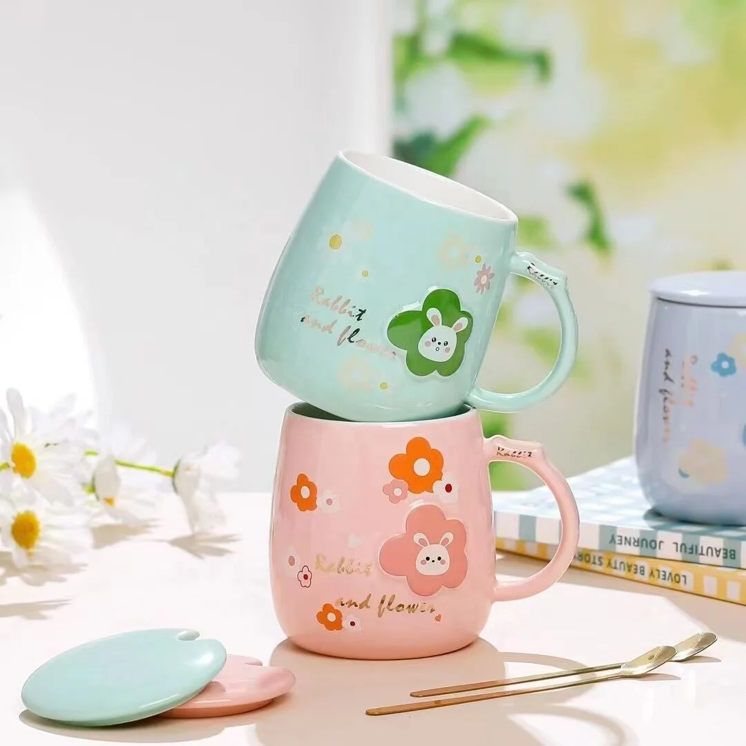 Hot Seller High Beauty Cute Ceramic Cup With Lid And Handle For Milk And Coffee Mug
