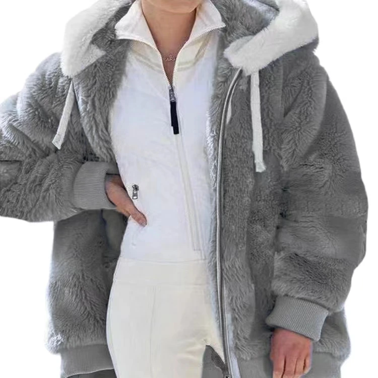 Factory direct sale high-end women winter thick warm Multi-colored hooded coat zipper faux fur coat mink coat for ladies