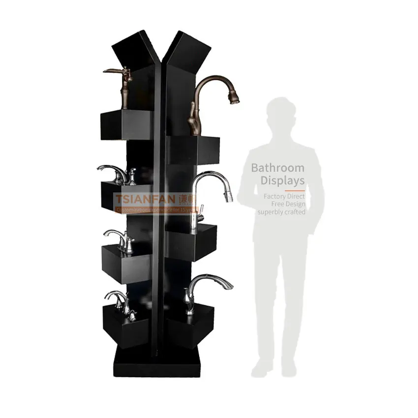 Cheap custom floor type sanitary faucet sample display base rack showroom shelf the bathroom faucet display stand