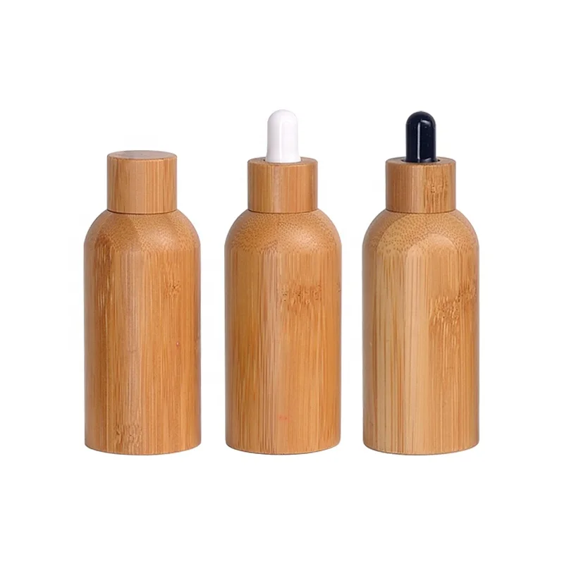 bamboo essential oil bottles 50 ml bamboo cosmetic dropper bottle amber glass bottle with screw cap for massage oil body care