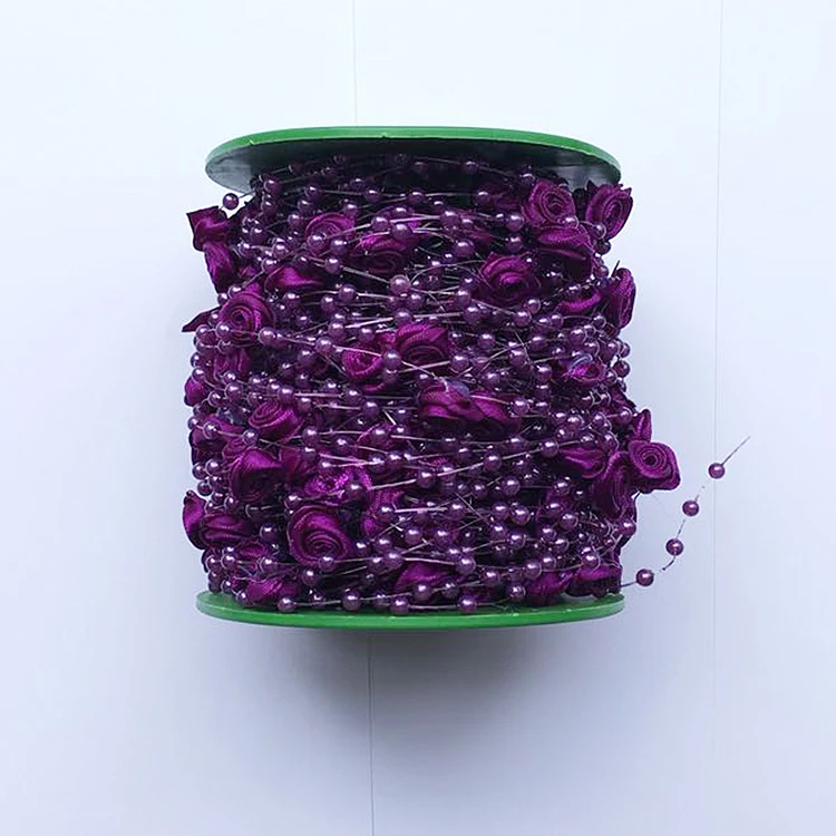 Fishing line artificial pearls string beads chain garland with silk flower for wedding party decorations