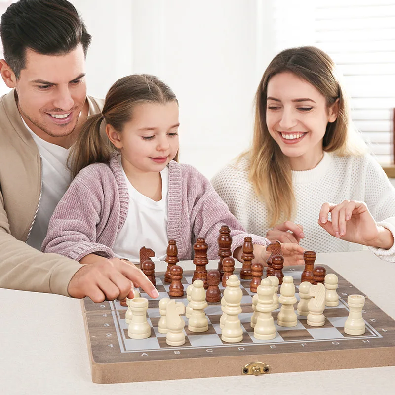 Wooden Chess Convenient Storage Two Player Battle Strategy Game Elementary School Leisure Toy Puzzle Education Wooden Chess