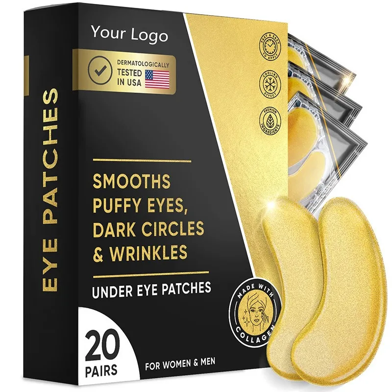 Customized private label logo 24K gold under eye patch  to improve dark circles and eye wrinkles eye sheet mask