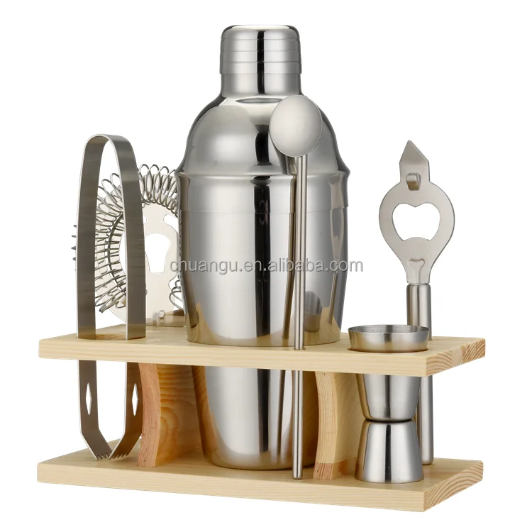 
Amazon Wooden Stand 18oz Stainless Steel Cocktail Shaker Bartender Kit 