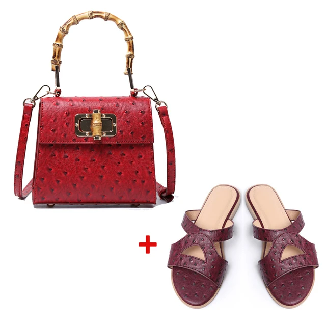 
Wholesale Mini Ostrich Leather Purse and Shoes Set Women Hand Bags Ladies Bags Handbag Bags Set Women Handbags Fashion Slippers 