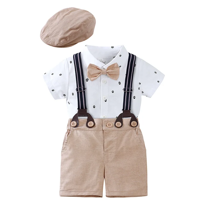 Ring Bearer Boy Baby Clothes with Hat 3 6 9 12 18 24 Months Toddlers Children Formal Clothes Summer Kids Wedding Clothing Sets