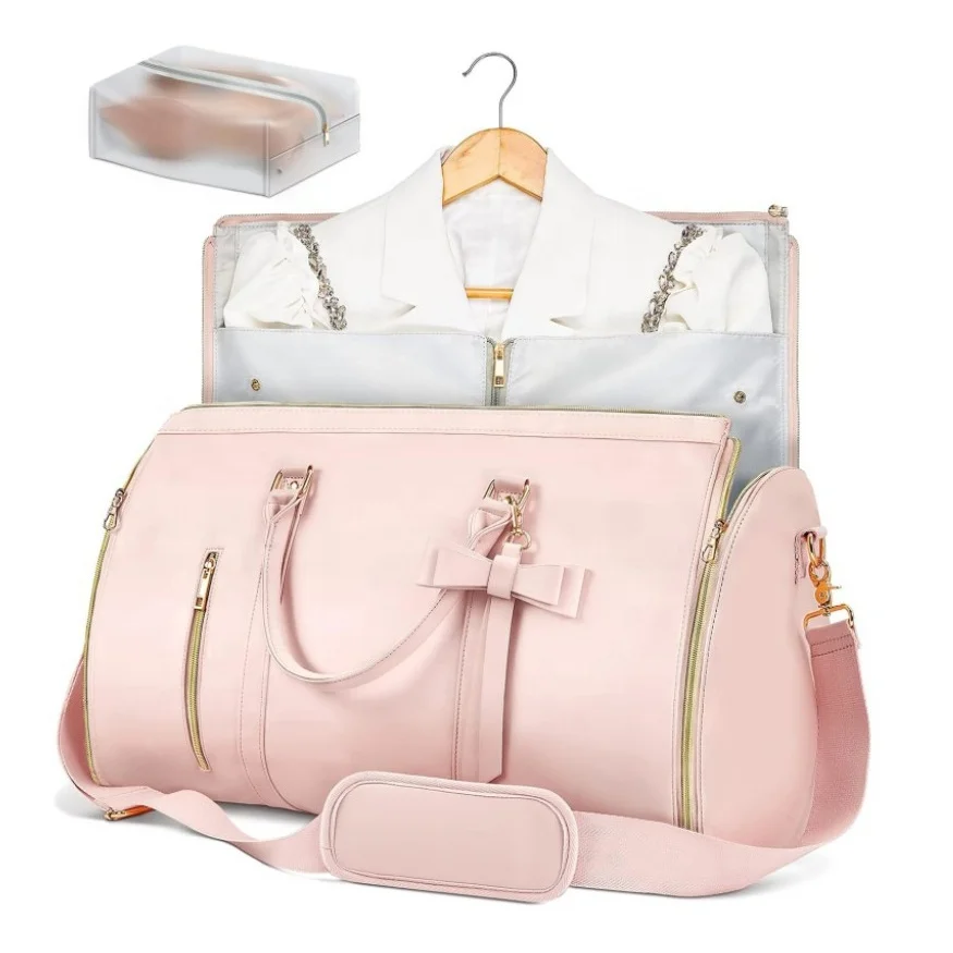 Wholesale Women Trendy PU Leather Suit Bags Travel Garment Bags Travel Dress Storage Duffle Tote Bags with Butterfly