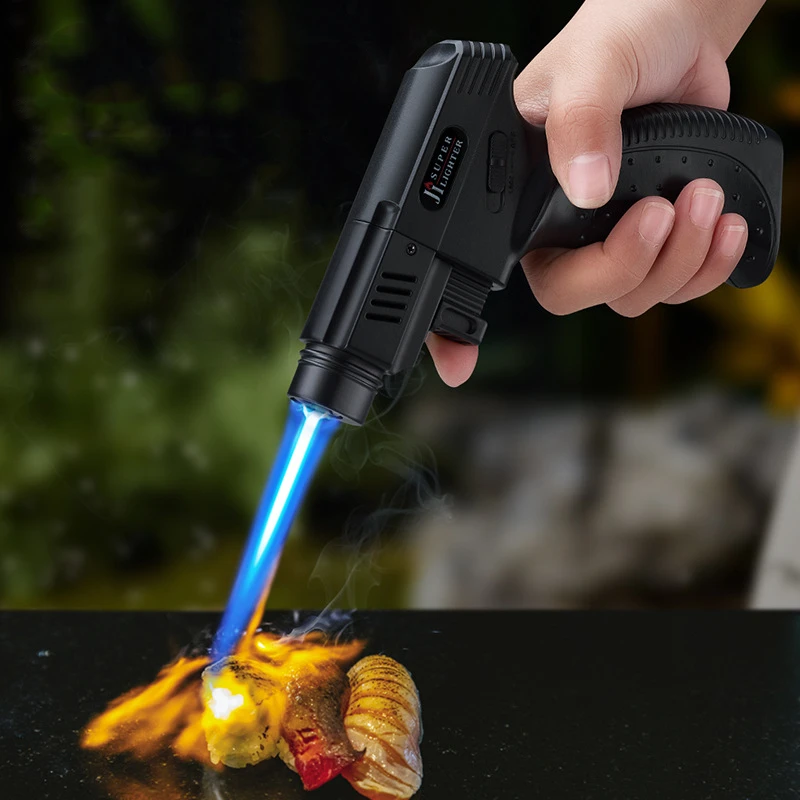 Hot selling gun model handheld double jet flame gas refillable torch lighter for BBQ cooking