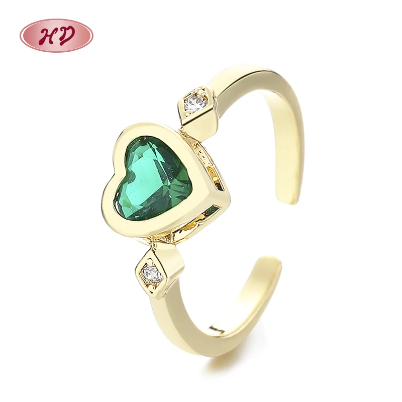 Joyeria Bijouterie ring 18K Brass Gold-Plated Green Zircon Statement women fashion Jewelry  Rings 18K Laminated Gold Wholesale