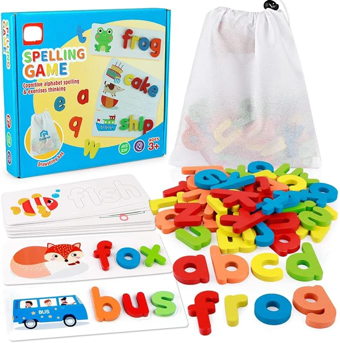 Read Spelling Learning Toy Wooden Alphabet Flash Cards Matching Sight Words ABC Letters Recognition Game