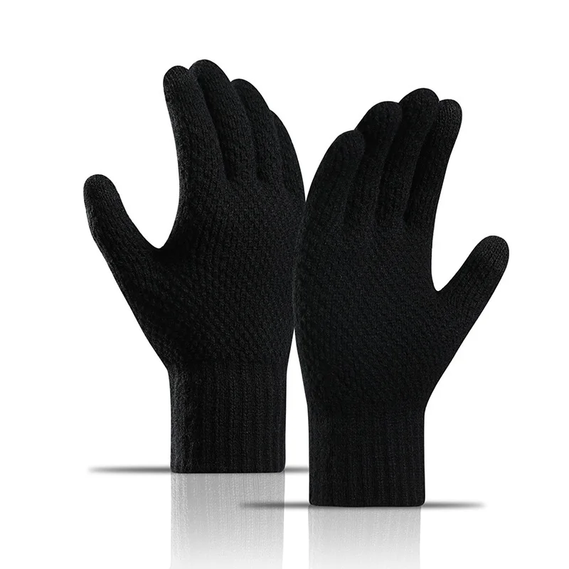Winter Outdoor Men Women Plush Jacquard Knit Gloves Cheap Touch Screen Warm Gloves For Bike Riding
