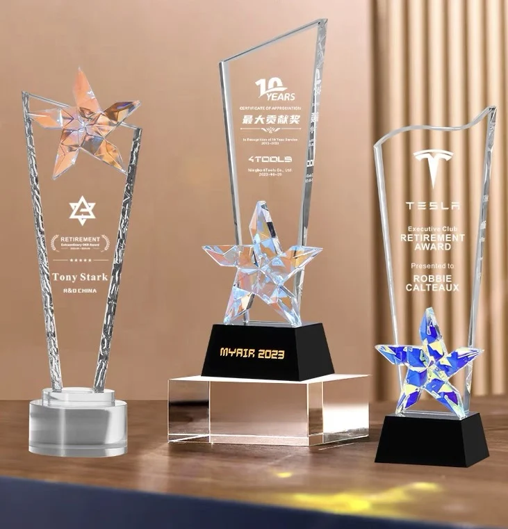 MH-NJ063  Full color printing 2024 New Design Rainbow  flower crystal glass awards plaque trophy