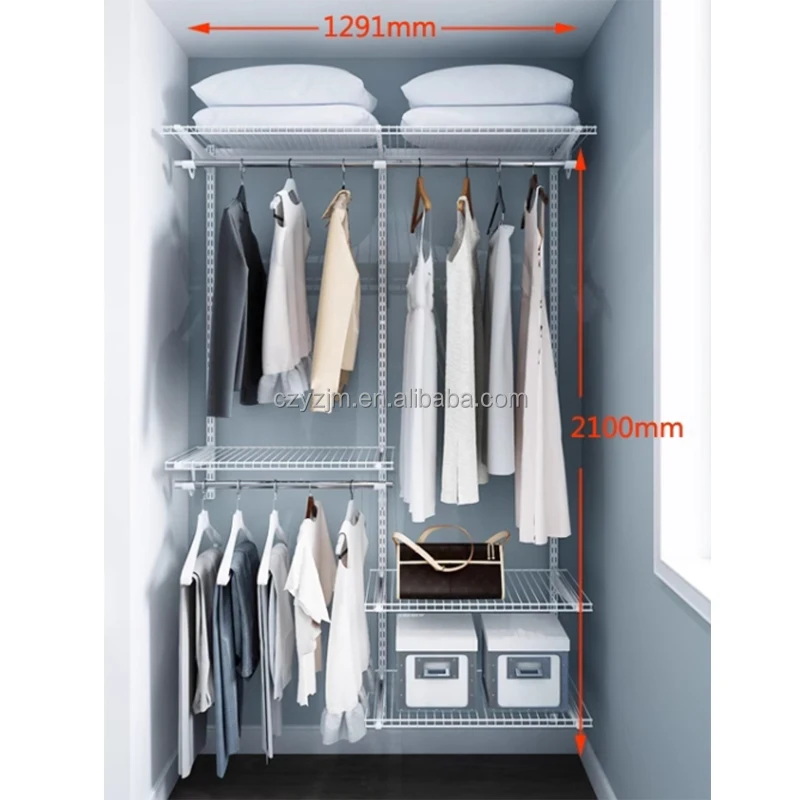 Modern Wall Mount Wardrobe Closet Storage Shelves Metal Steel Pull out Mesh Basket Pant Rack and Clothes Hangers for Bedroom