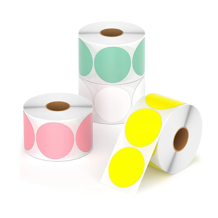 Promotion self adhesive multi color custom shape blank sticker circle direct thermal sticker label round thermal label roll