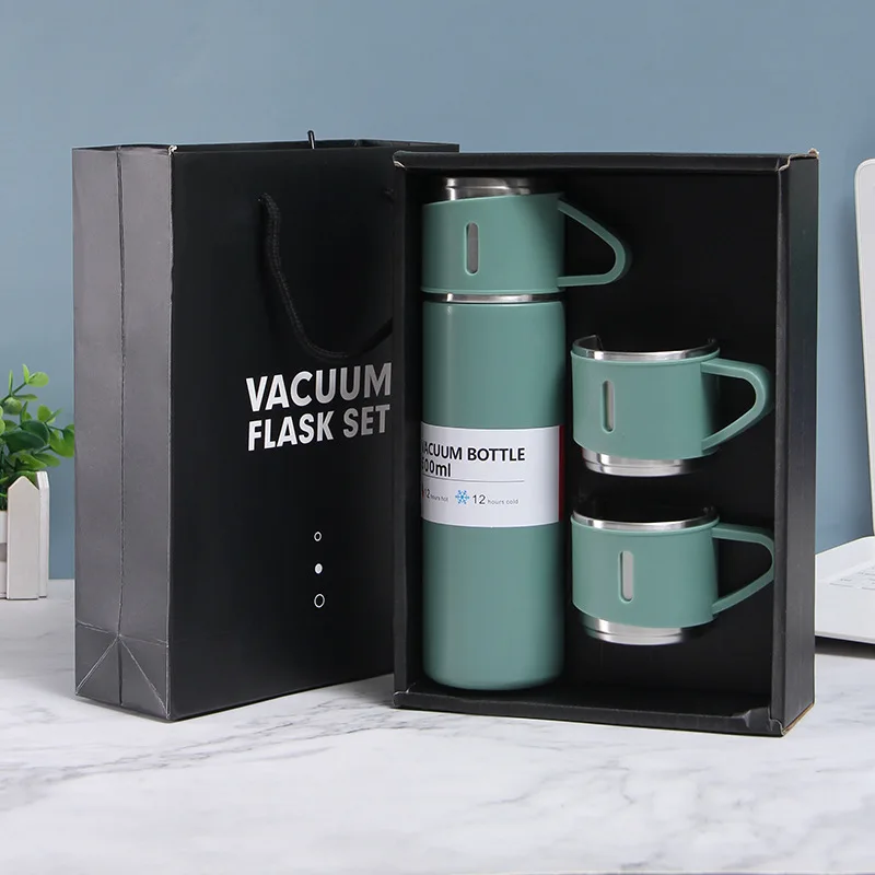 Double Wall Water Bottle Stainless Steel Flask Sports Bottle With Handle Cups Hot Water Bottles Set