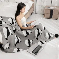 Home air conditioner panda blanket office throws nap blanket thin knitted black and white wool blanket