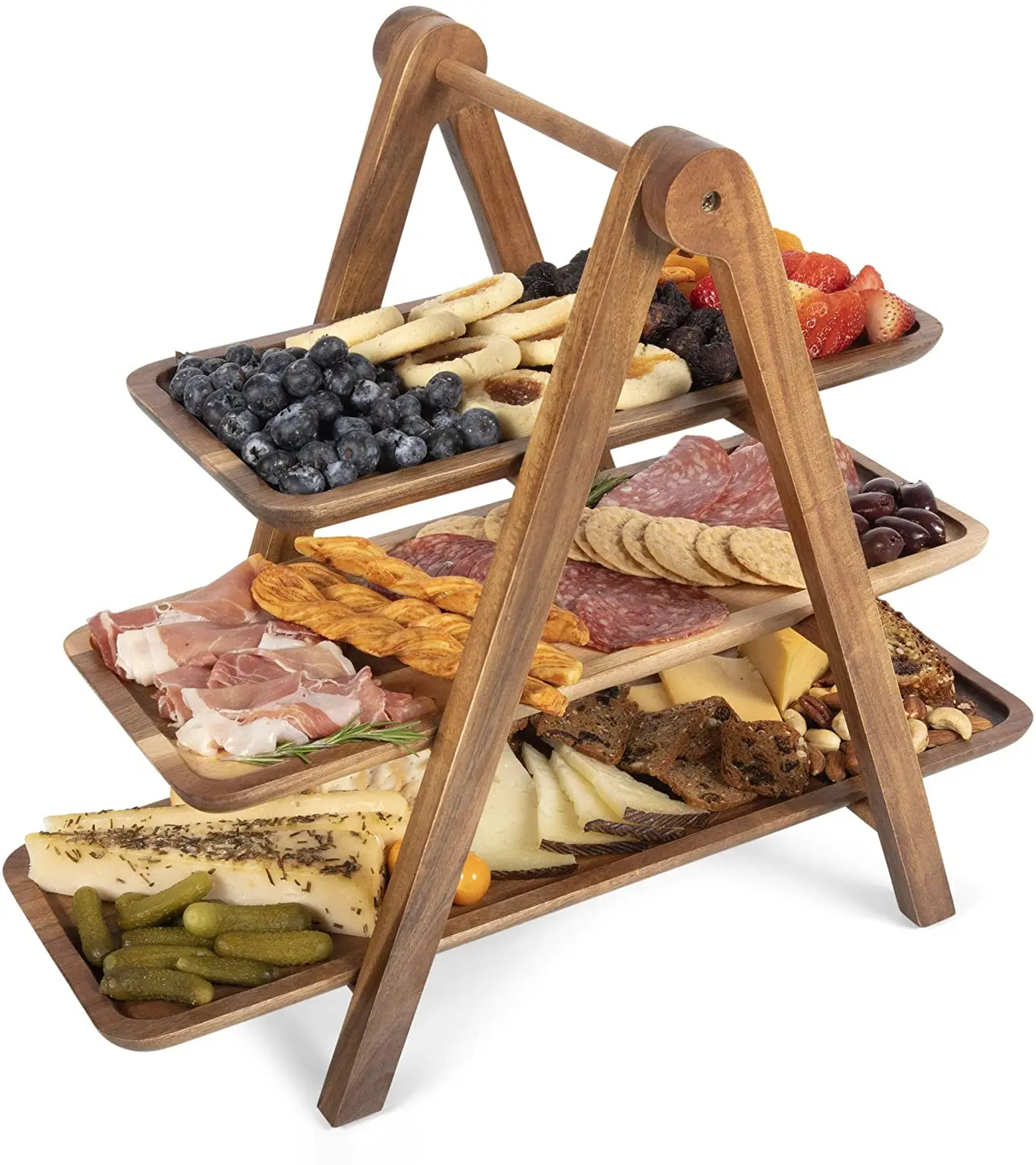 Best selling Custom 3 Tier Ladder wooden Serving Tray for Party and Home Decor