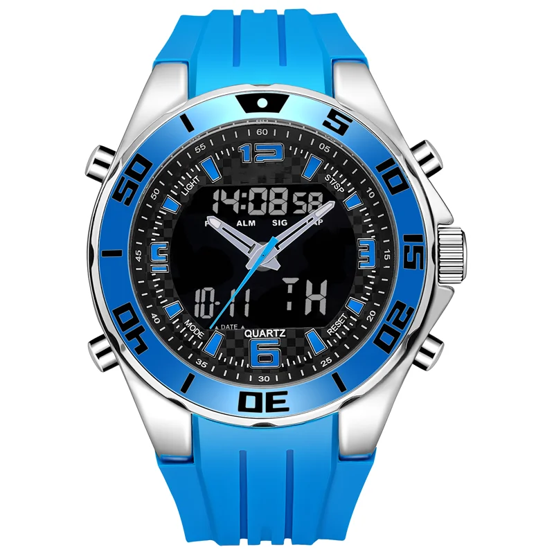 
Latest Digital Quartz Sport Men Watches Dual Time 2 Movements Fashion Silicon Strap Wristwatches 