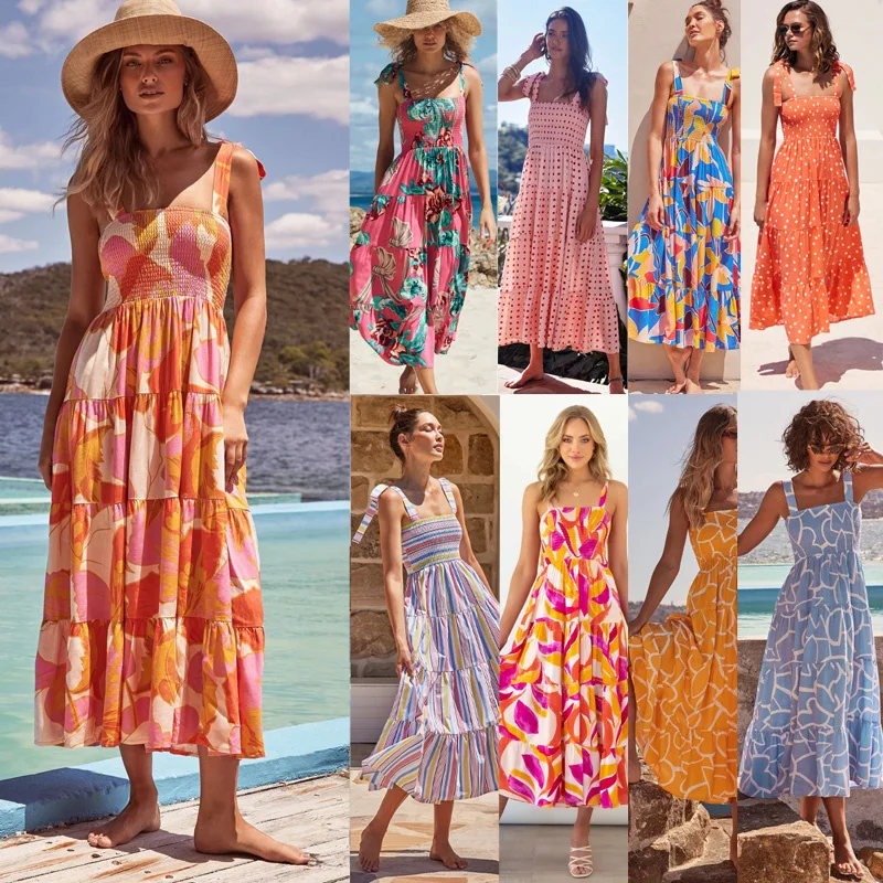 Fashion Elegant Ladies Floral Print Chiffon Women Beach Bohemian Casual Long Dress