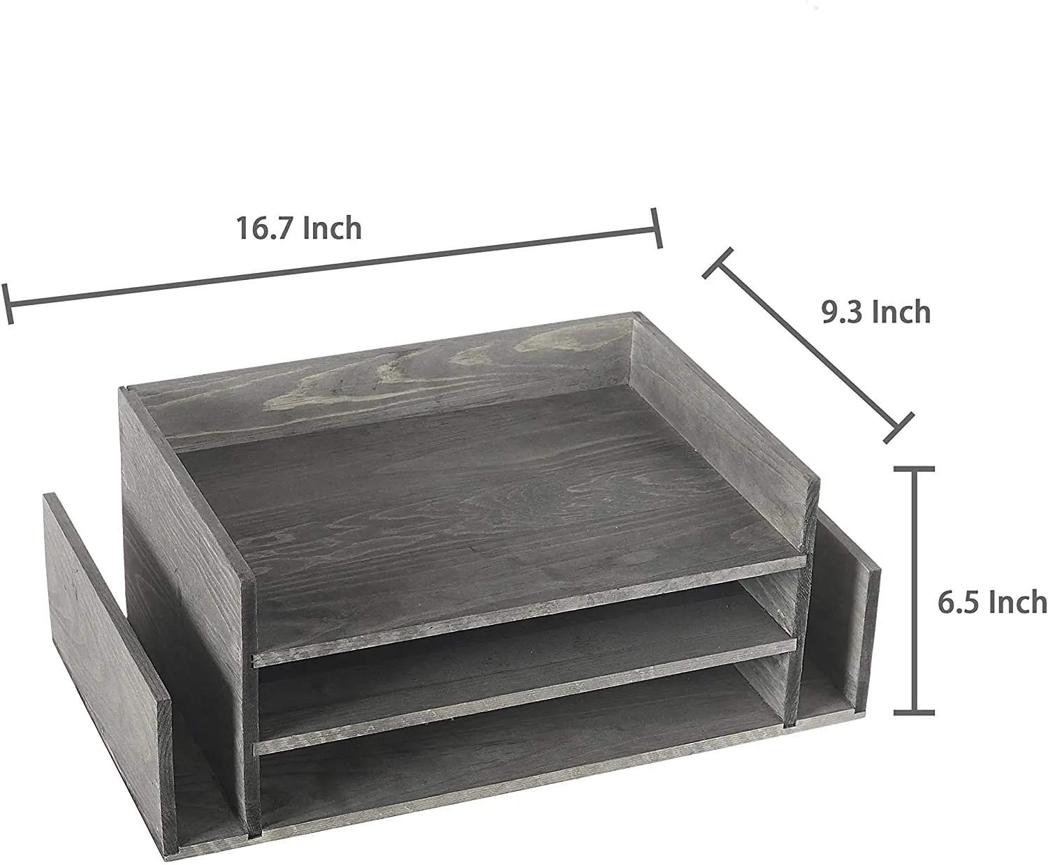 Weathered gray wood 3-layer office desktop file tray and mail classification rack storage rack