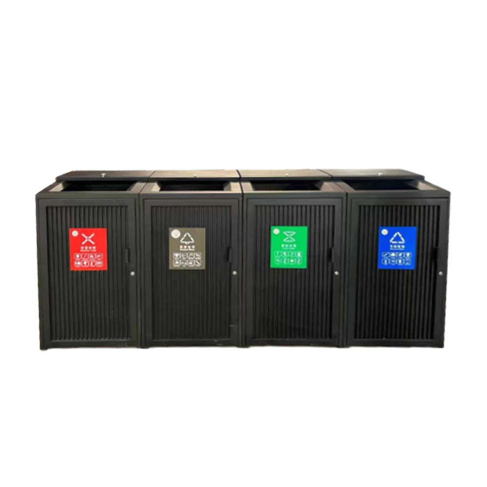New Design Street Furniture Outdoor Recycle Bins Push Lid Close Way Stainless Steel Trash Can 4 Sorting Bins