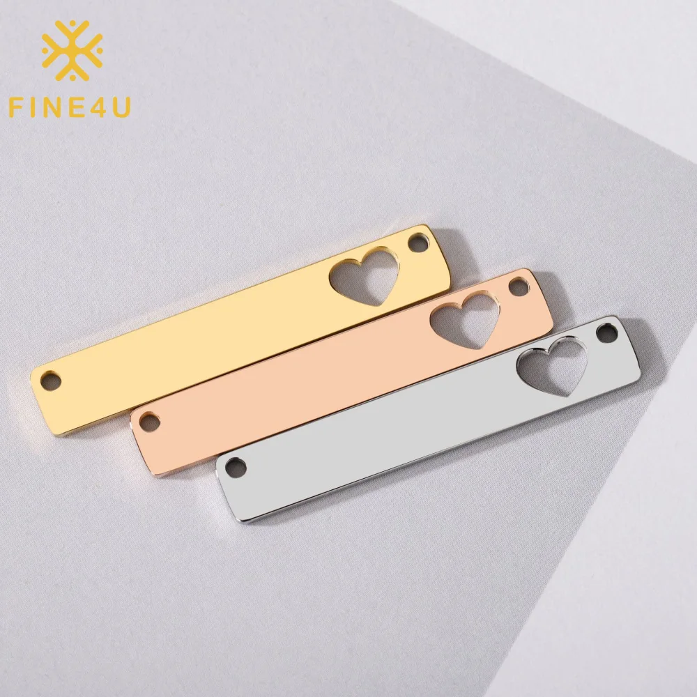 Personalized Bulk Stainless Steel Jewelry Engraved Gold Plated Custom Blank Hollow Heart Pendant Charm Bar For Necklace