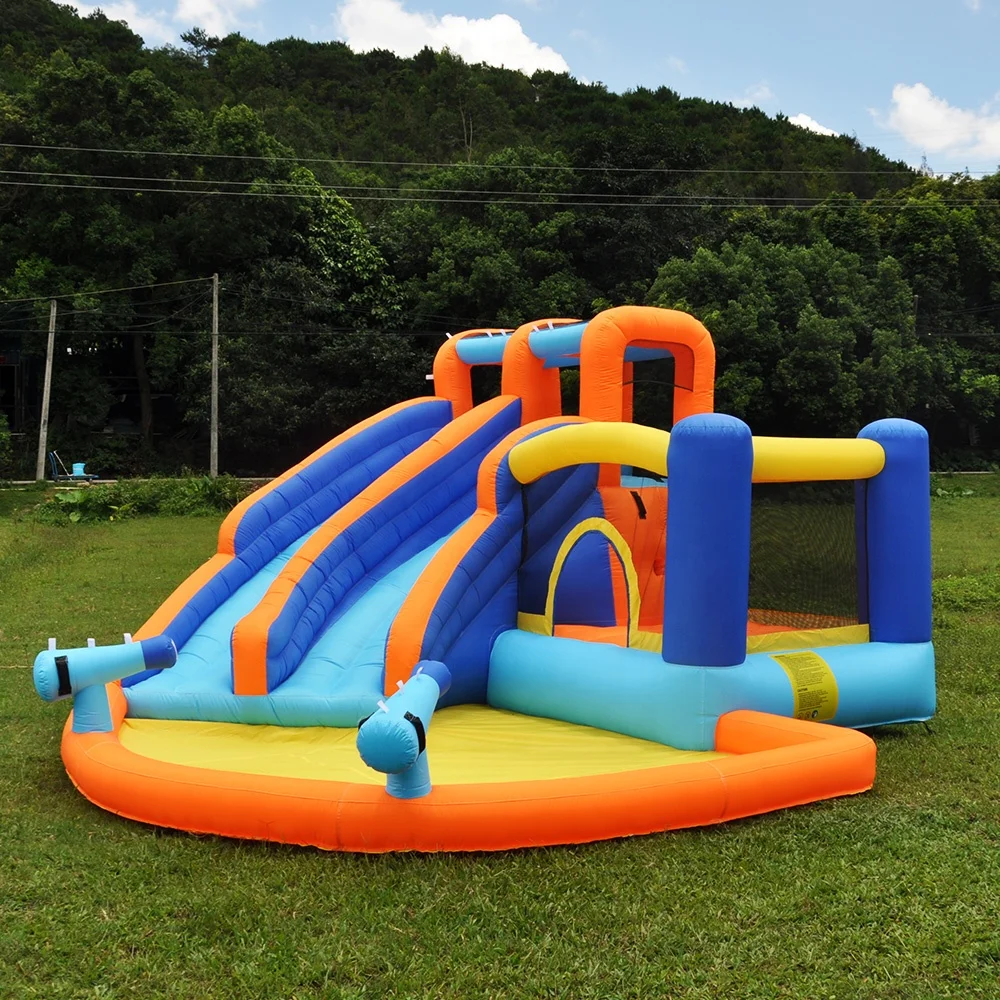 Multi=function popular outdoor indoor kids water playing toy double water slide inflatable bounce house jumping bouncer castle