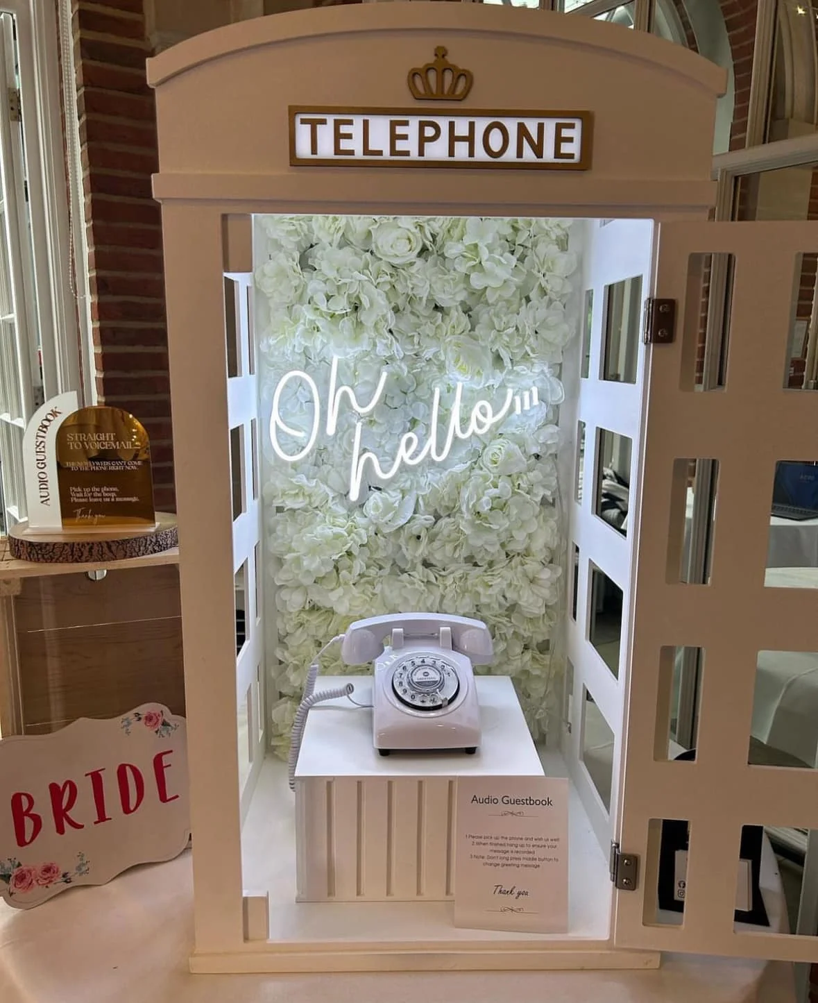 White Phone Booth Audio Guestbook Neon Sign for Wedding Decor Recording White Telephone Booth