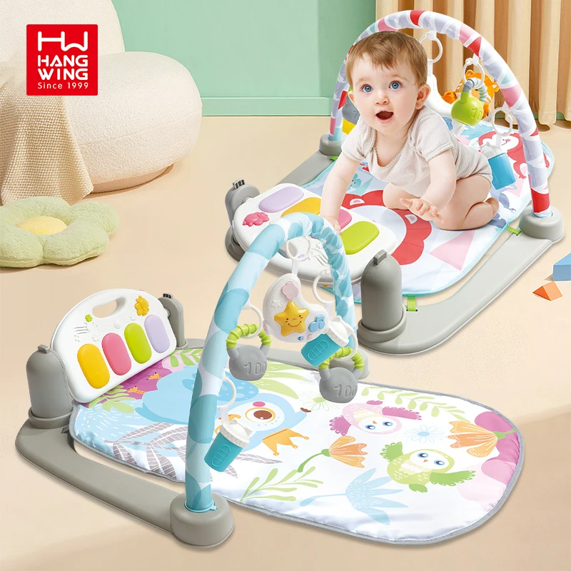 HW New Baby Frog Pedal Piano Gym Play Mat Fitness with Hanging Bluetooth Remote Control Moon Projector Night Light Infant Toys