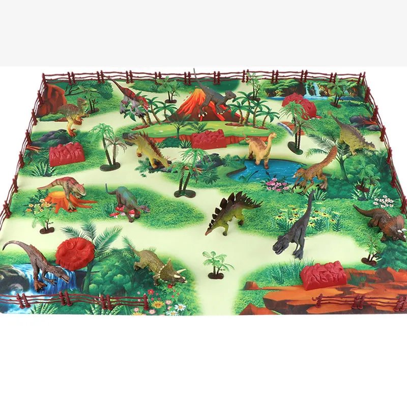 JXB Animal Model Mat & Trees Waterproof and Thin Educational Realistic Dinosaur Toys Play Set For Kids