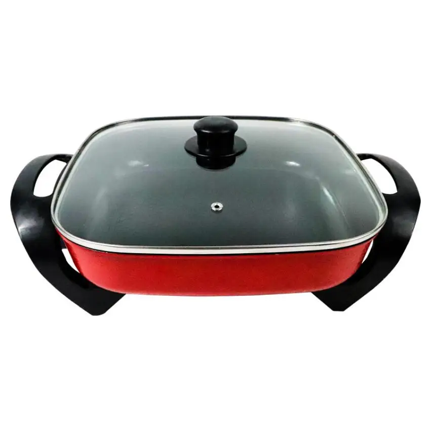 Electric Multifunction Pizza Nonstick Skillet Square Deep Fry Pan Glass Lid Electric Wok Hot Pot