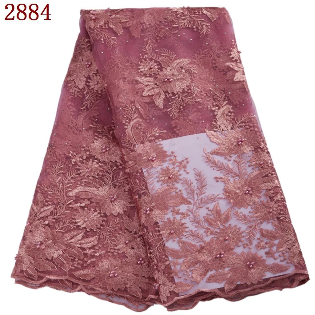 2884 African Lace Fabric 2022 Cheap Mesh Tulle Lace Hign Quality Nigerian Women Dress French Bead Tulle Lace For Party Sewing